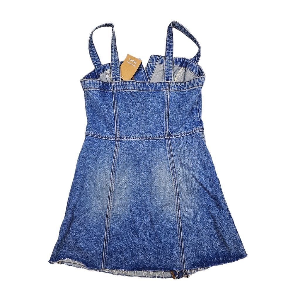 Reformation -772 Jeans Shasta Gabriela Raw Hem Button Up Denim Mini Dress Size 6 - Picture 2 of 12